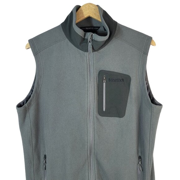 Marmot Mens Fleece Vest Gray Large Full Zip Collar Pockets Polartec C81070 - Picture 2 of 13